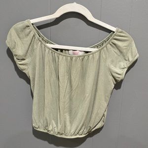 olive green off the shoulder small fitted top